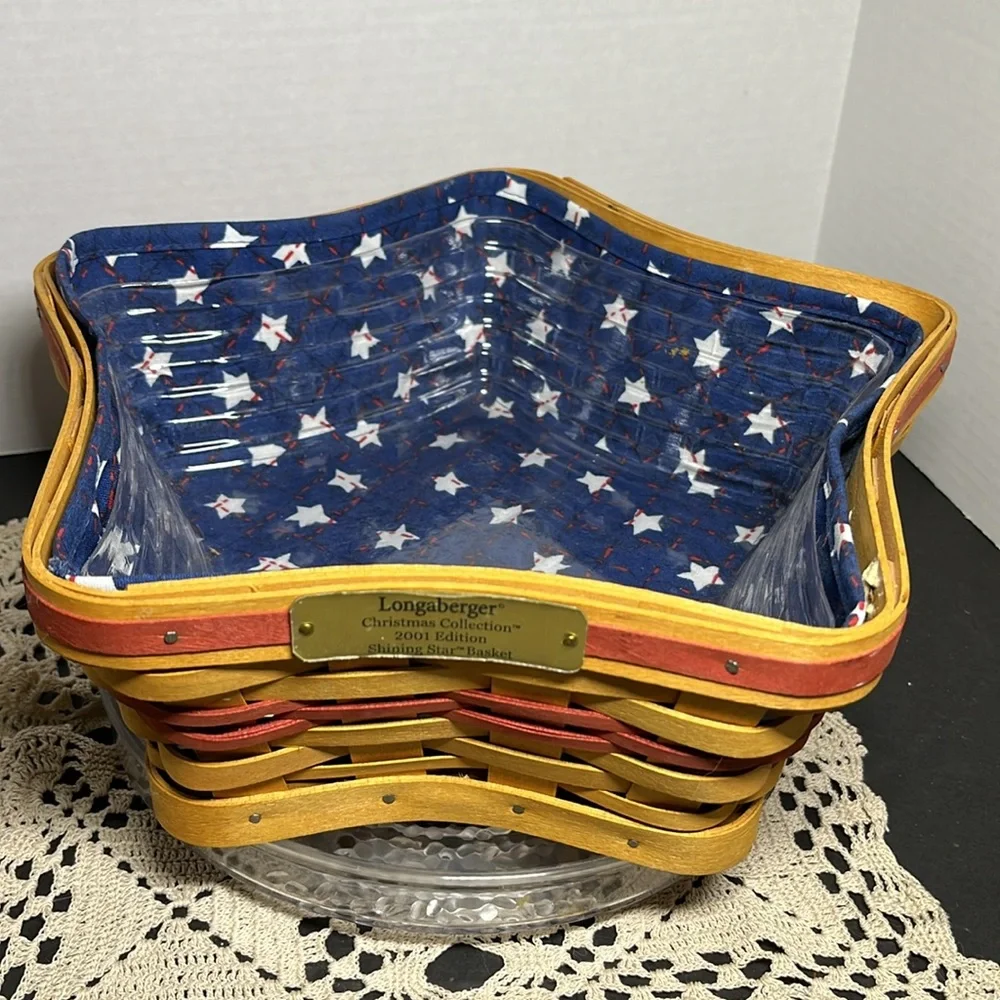 🇺🇸Longaberger 2001 Holiday Hostess Shining Star Basket Large Cloth Plastic Liner